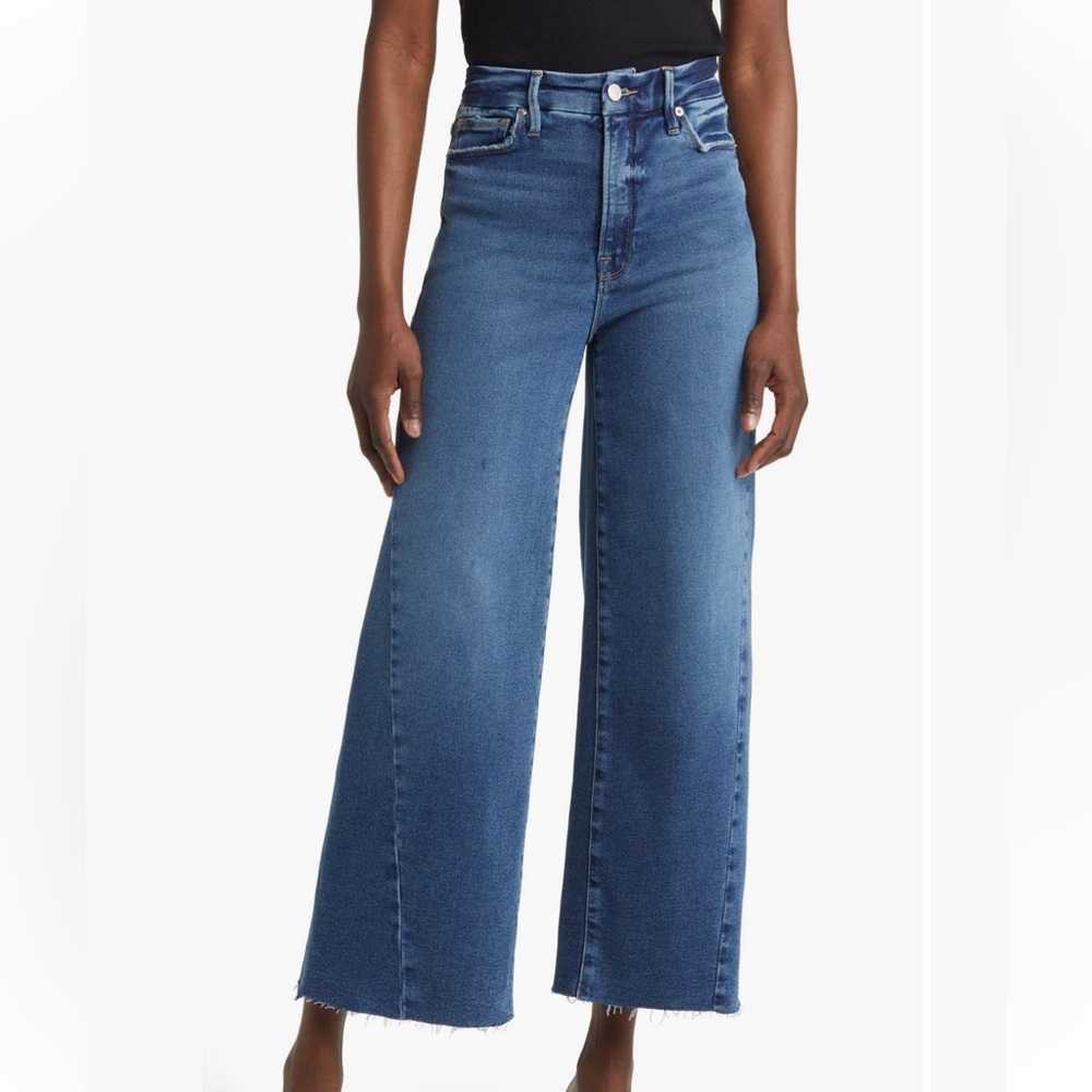Good American Women's Good Waist High Waist Crop Denim Palazzo Jeans